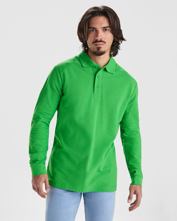 POLOSHIRTS ESTRELLA L/S – aus 100% Baumwolle, Piqué, 220 g/m². Heather Grey 58: 85% Baumwolle / 15% Viskose. – Bild 2