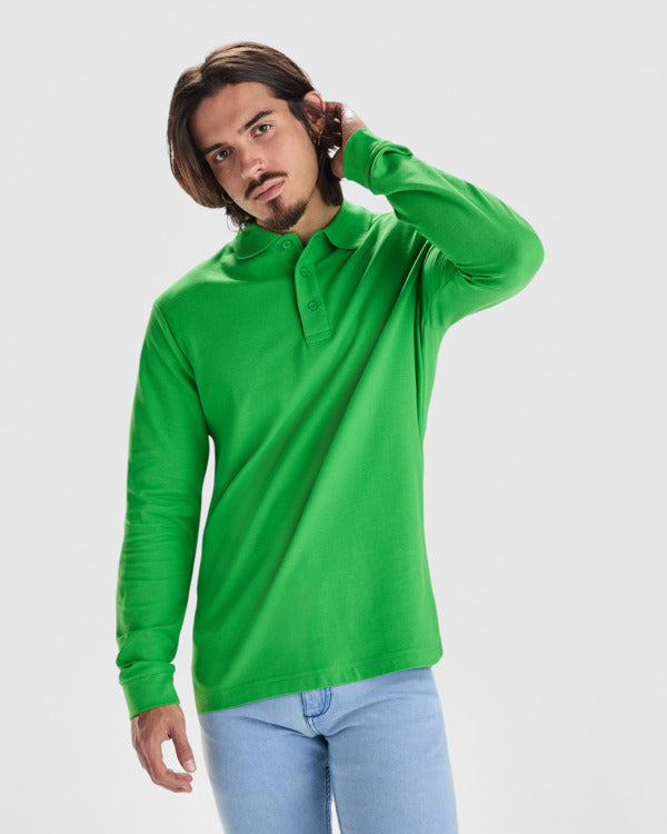 POLOSHIRTS ESTRELLA L/S – aus 100% Baumwolle, Piqué, 220 g/m². Heather Grey 58: 85% Baumwolle / 15% Viskose. – Bild 4