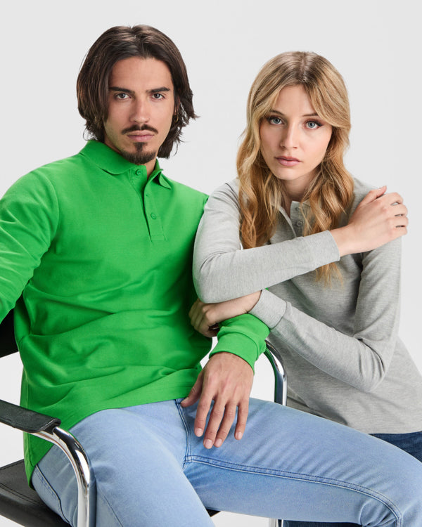 POLOSHIRTS ESTRELLA L/S – aus 100% Baumwolle, Piqué, 220 g/m². Heather Grey 58: 85% Baumwolle / 15% Viskose. – Bild 6