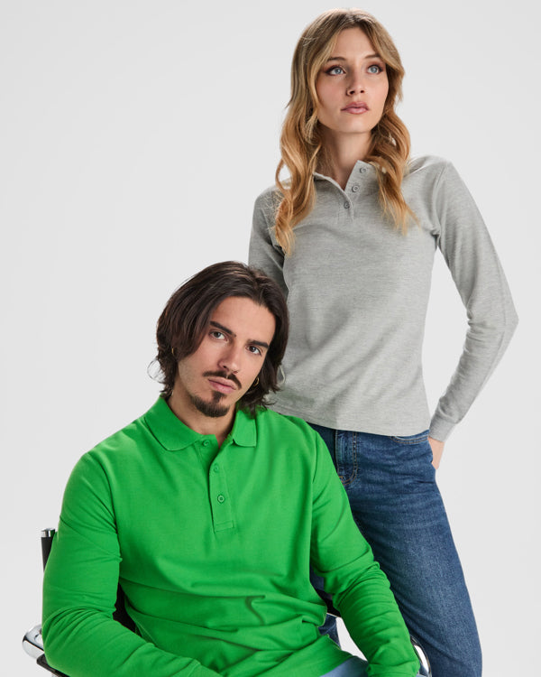 POLOSHIRTS ESTRELLA WOMAN L/S – aus 100% Baumwolle, Piqué, 220 g/m². Heather Grey 58: 85% Baumwolle / 15% Viskose. – Bild 6
