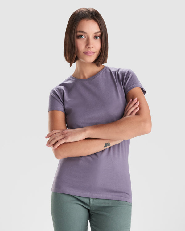 T-SHIRTS BREDA WOMAN – aus 100 % Bio-Baumwolle: 175 g/m². Farbe „Heather Grey 58“: 85 % Bio-Baumwolle und 15 % Viskose. – Bild 2