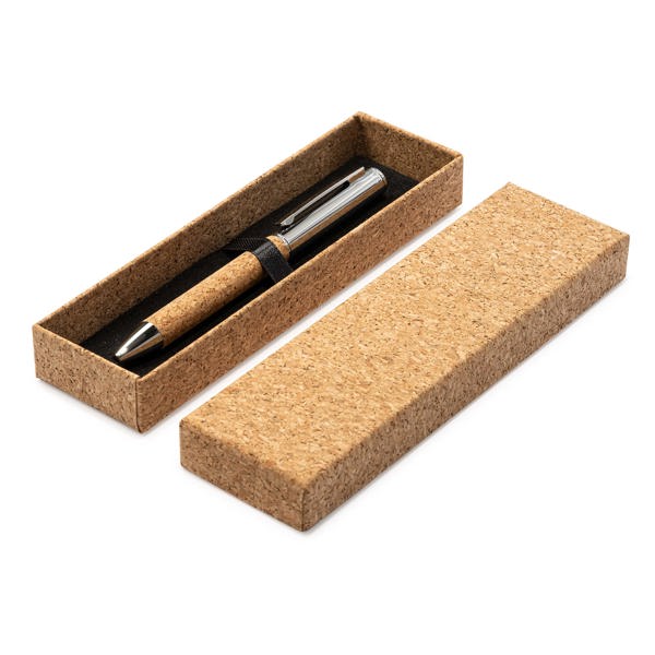 SCHREIBWAREN ARTUR – aus Stift: PU-Kork und Metall. Gehäuse: Karton mit Korkoberfläche und schwarzem Samtfutter im Inneren. – Bild 3