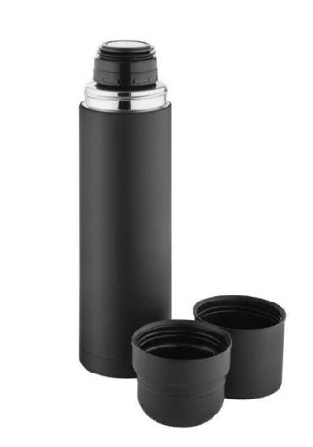 Design-Thermoskanne 750 ml – Edelstahl, vakuumisoliert, mit 2 Bechern, inkl. Druck