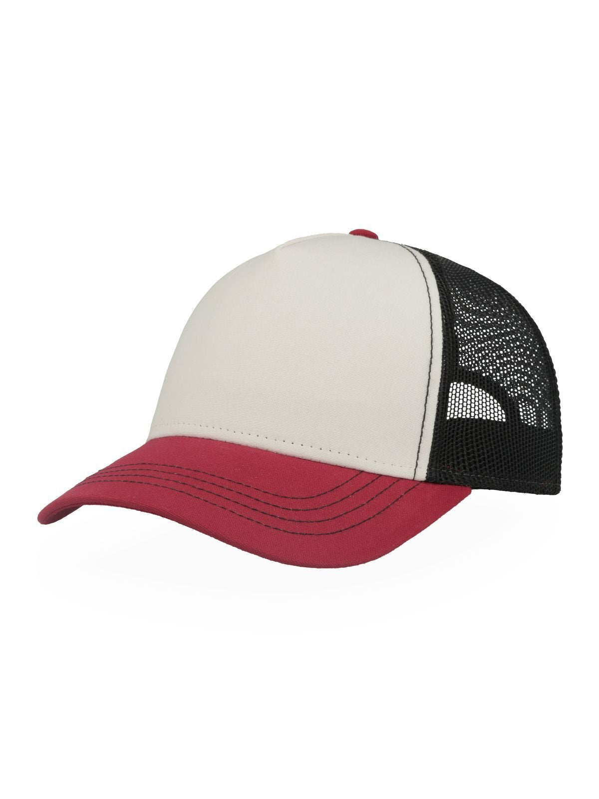 Trucker Caps Rapper Canvas-S Weiß-burgundy-Schwarz bestickbar und bedruckbar – LA1970