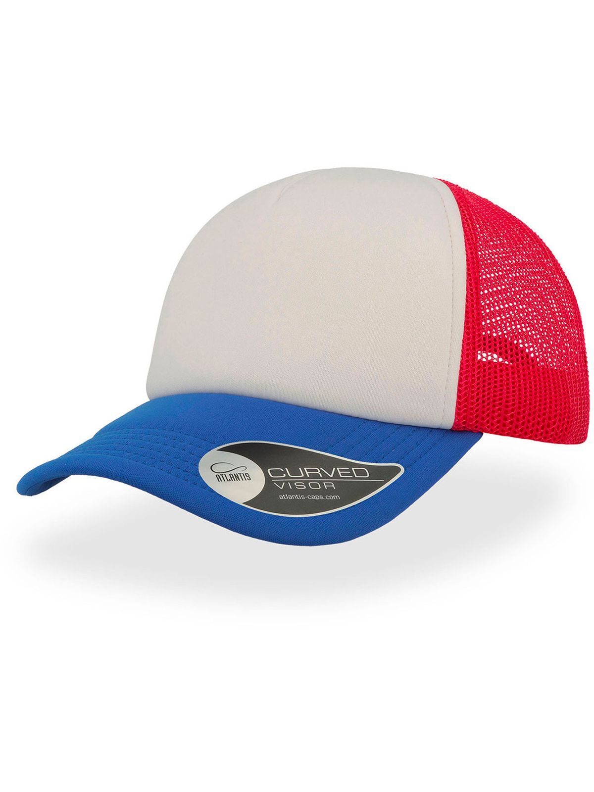 Trucker Caps Rapper Weiß-Rot-Royalblaublau bestickbar und bedruckbar – LA1970