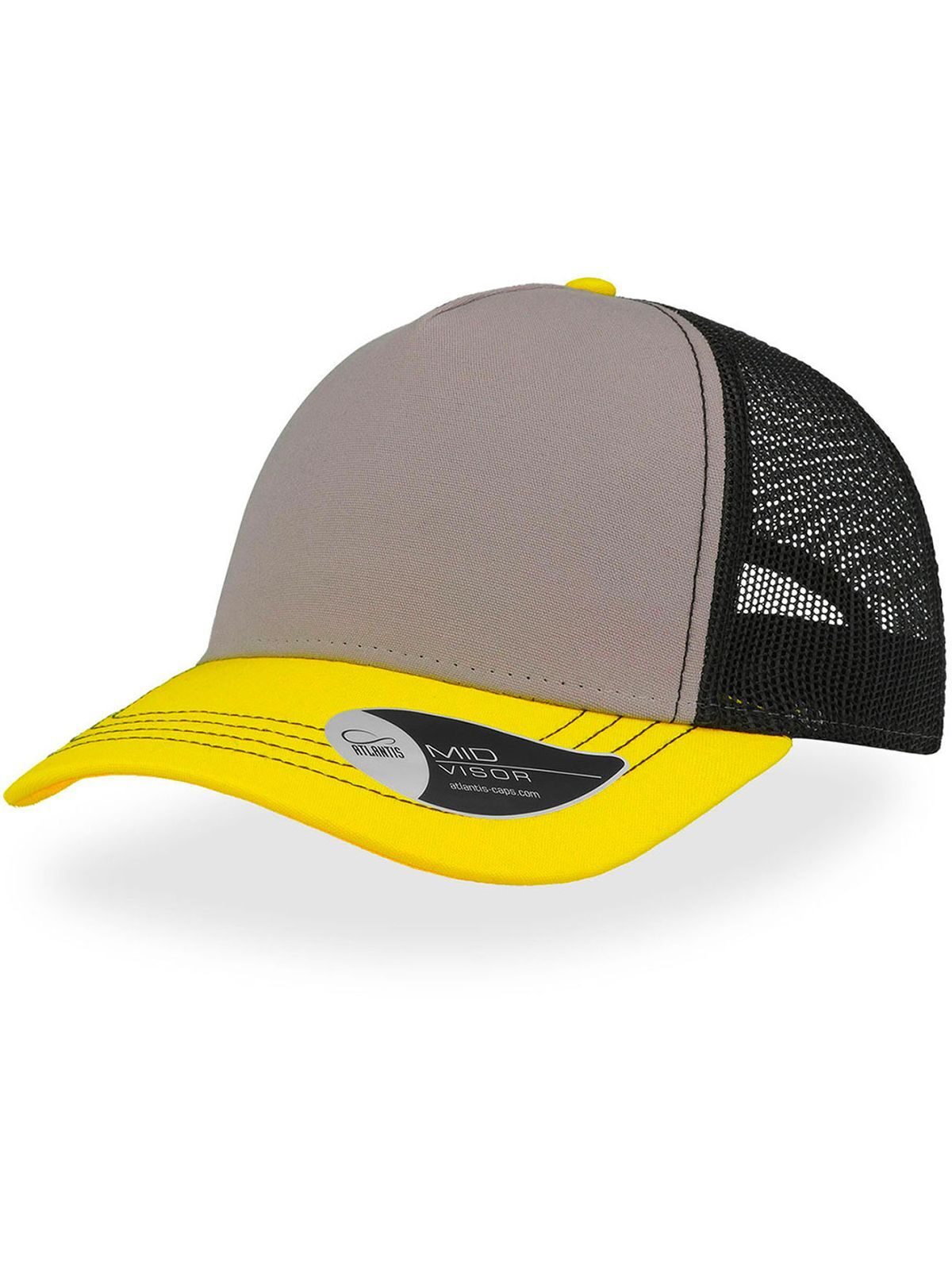 Trucker Caps Rapper Canvas Grau-bright yellow-Schwarz bestickbar und bedruckbar – LA1970