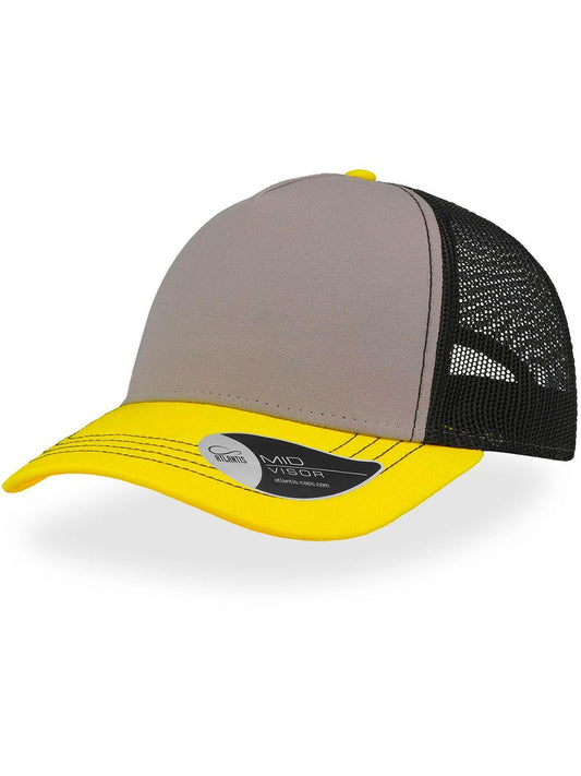Trucker Caps Rapper Canvas Grau-bright yellow-Schwarz bestickbar und bedruckbar – LA1970