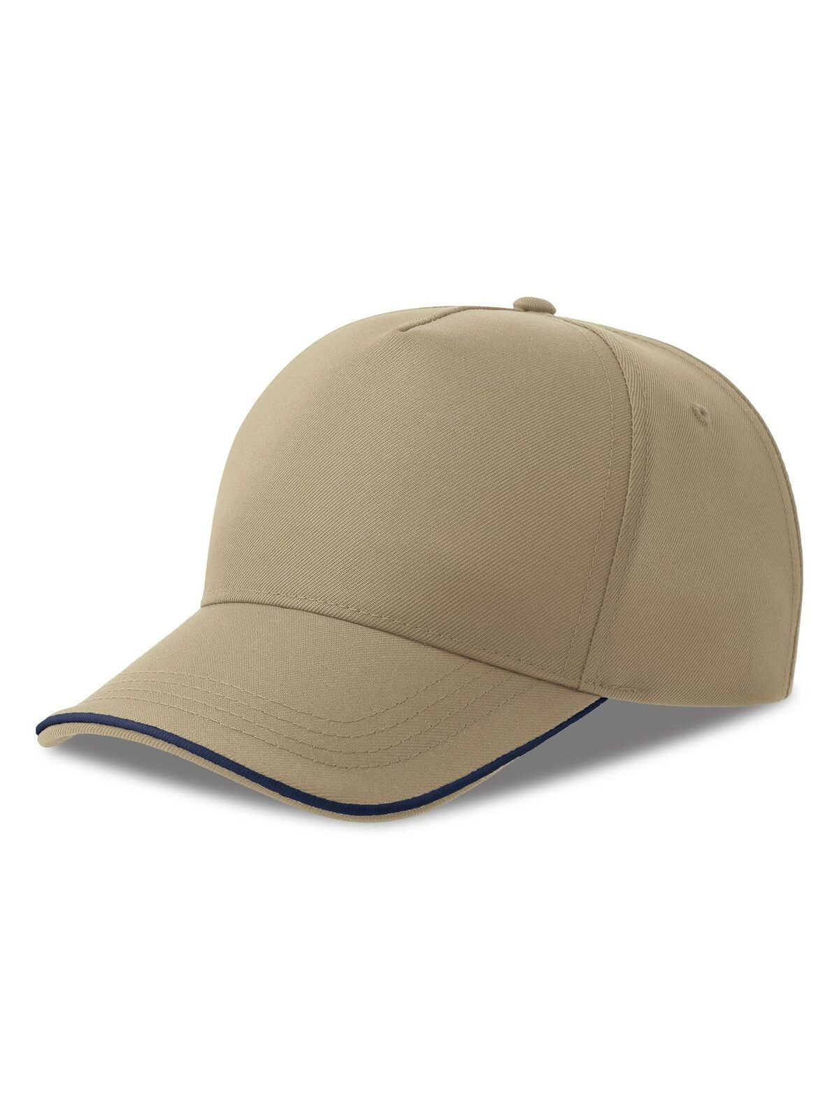Baseball Caps Recy Five Piping khaki-Marineblau bestickbar und bedruckbar – LA1970