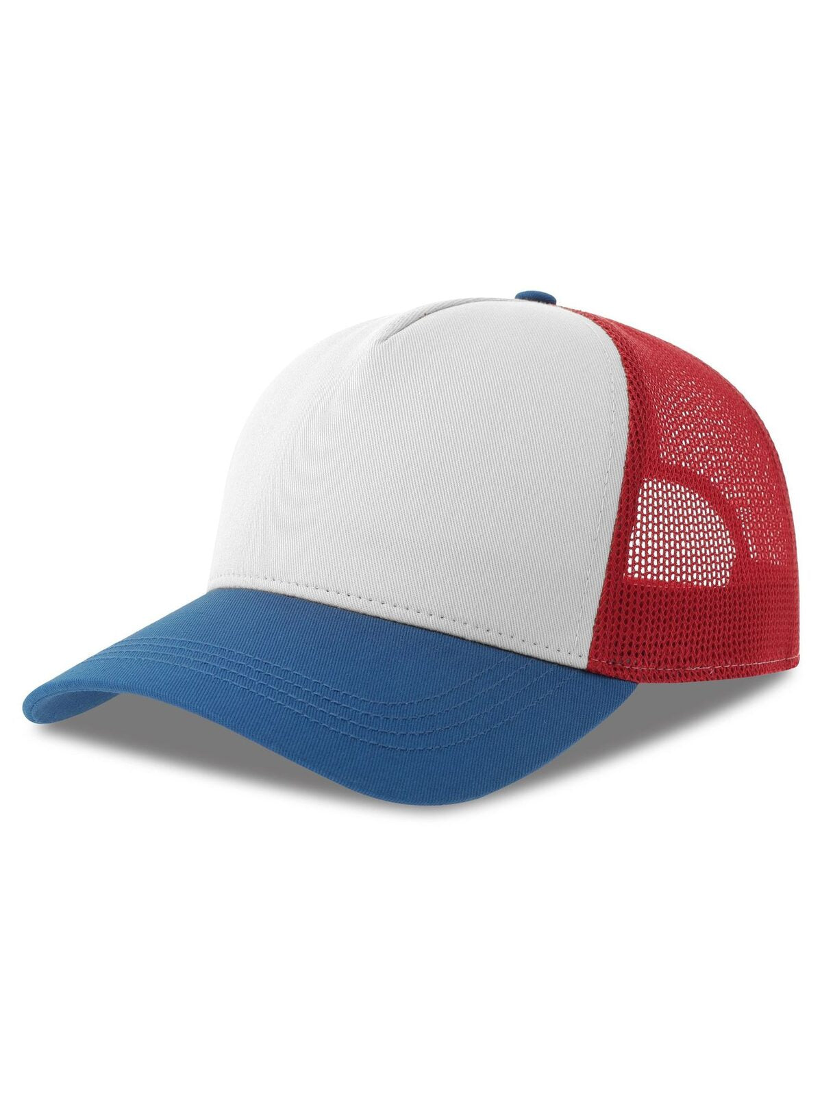 Trucker Caps Rapper Cotton-S Weiß-Rot-Royalblaublau bestickbar und bedruckbar – LA1970