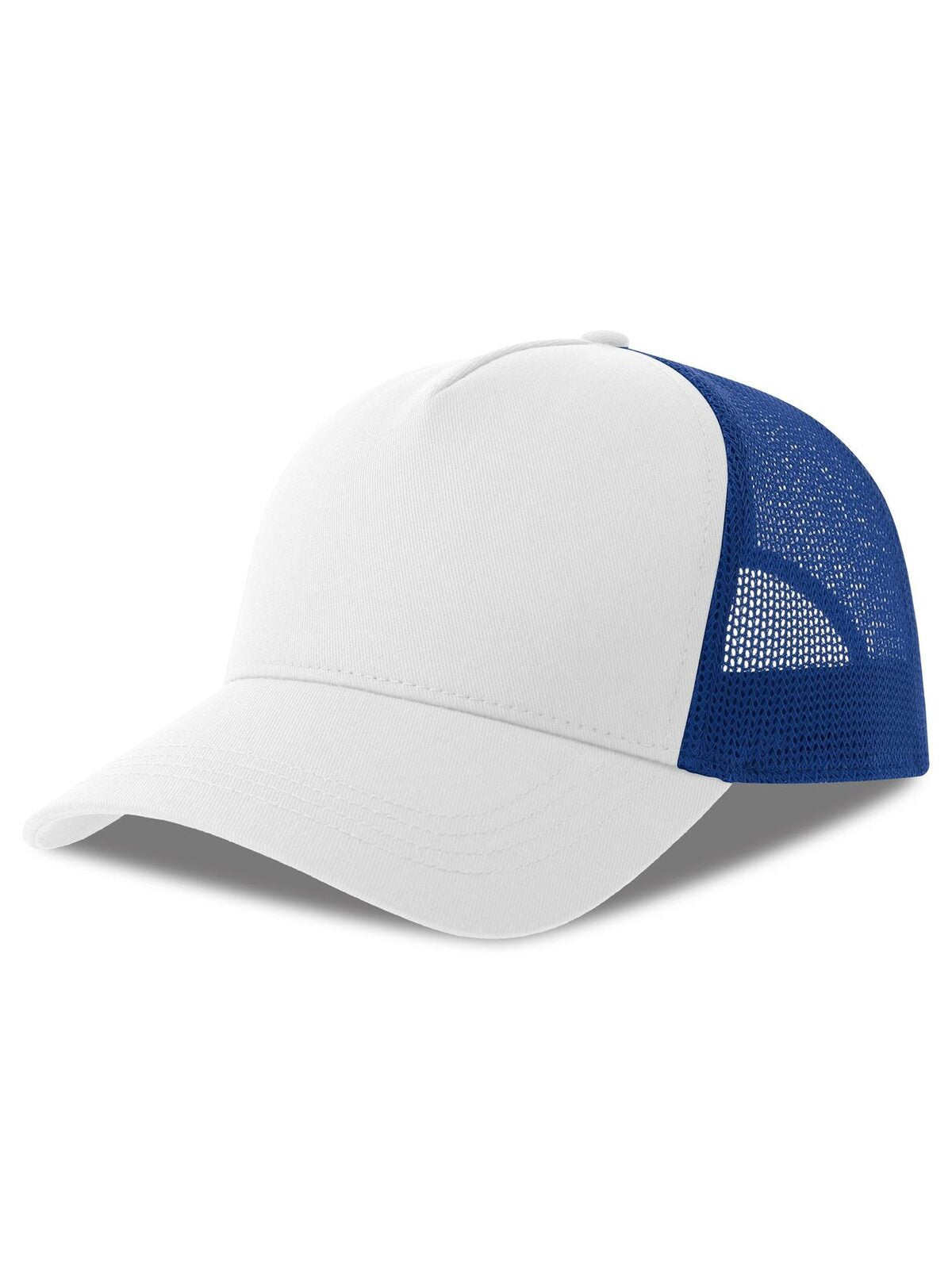 Trucker Caps Rapper Cotton-S Weiß-Royalblaublau bestickbar und bedruckbar – LA1970