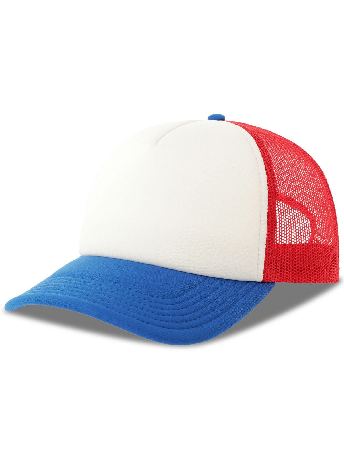 Trucker Caps Rapper-S Weiß-Rot-Royalblaublau bestickbar und bedruckbar – LA1970
