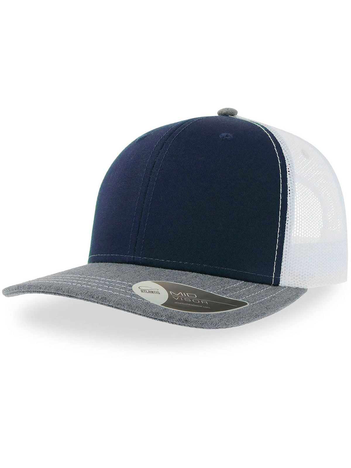 Trucker Caps Sonic Marineblau-Grau melange-Weiß bestickbar und bedruckbar – LA1970