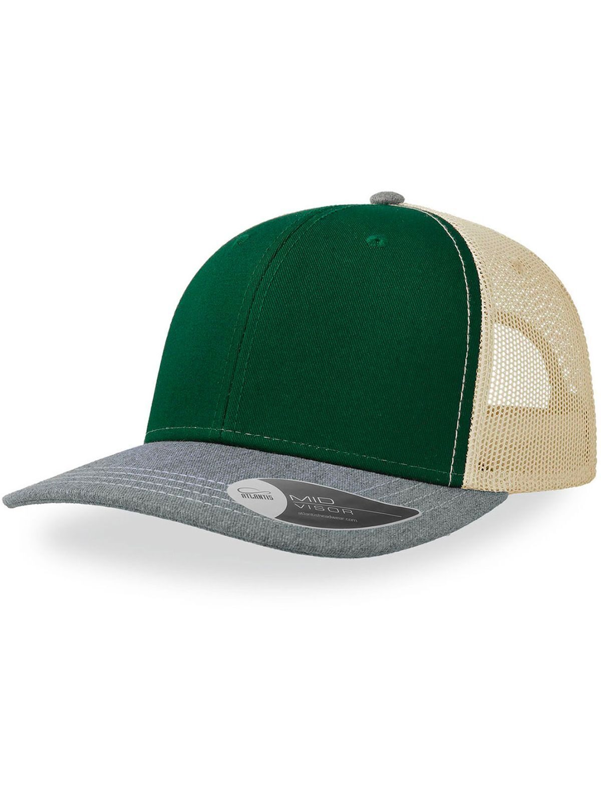 Trucker Caps Sonic Flaschengrün-Grau melange-whit bestickbar und bedruckbar – LA1970