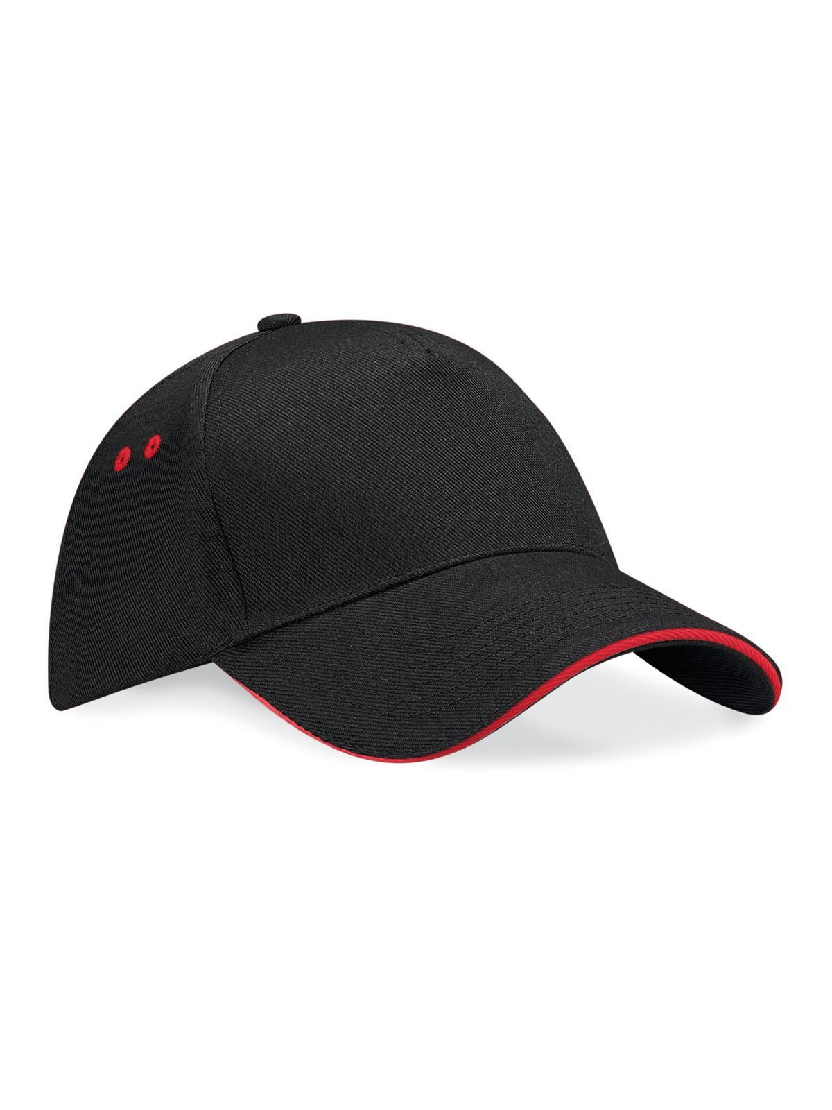 Baseball Caps Ultimate 5 Panel Cap - Sandwich Peak Schwarz/classic Rot bestickbar und bedruckbar – LA1970