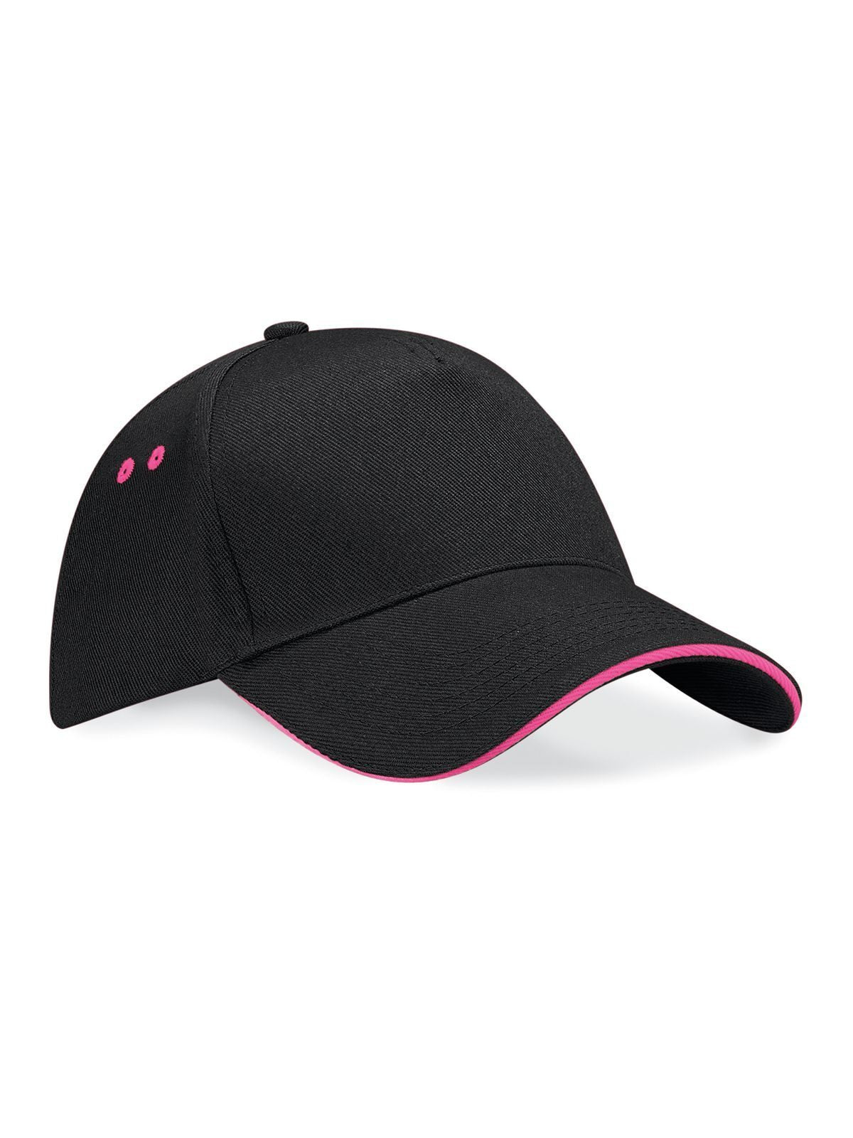 Baseball Caps Ultimate 5 Panel Cap - Sandwich Peak Schwarz/fuchsia bestickbar und bedruckbar – LA1970