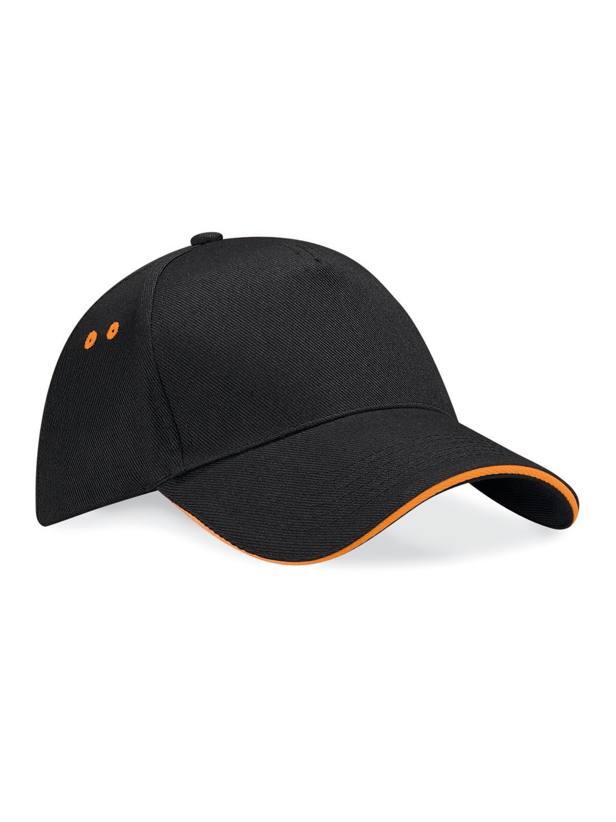 Baseball Caps Ultimate 5 Panel Cap - Sandwich Peak Schwarz/orange bestickbar und bedruckbar – LA1970