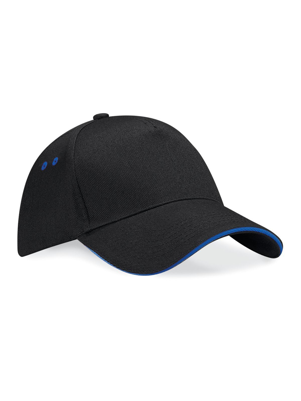 Baseball Caps Ultimate 5 Panel Cap - Sandwich Peak Schwarz/bright Royalblaublau bestickbar und bedruckbar – LA1970