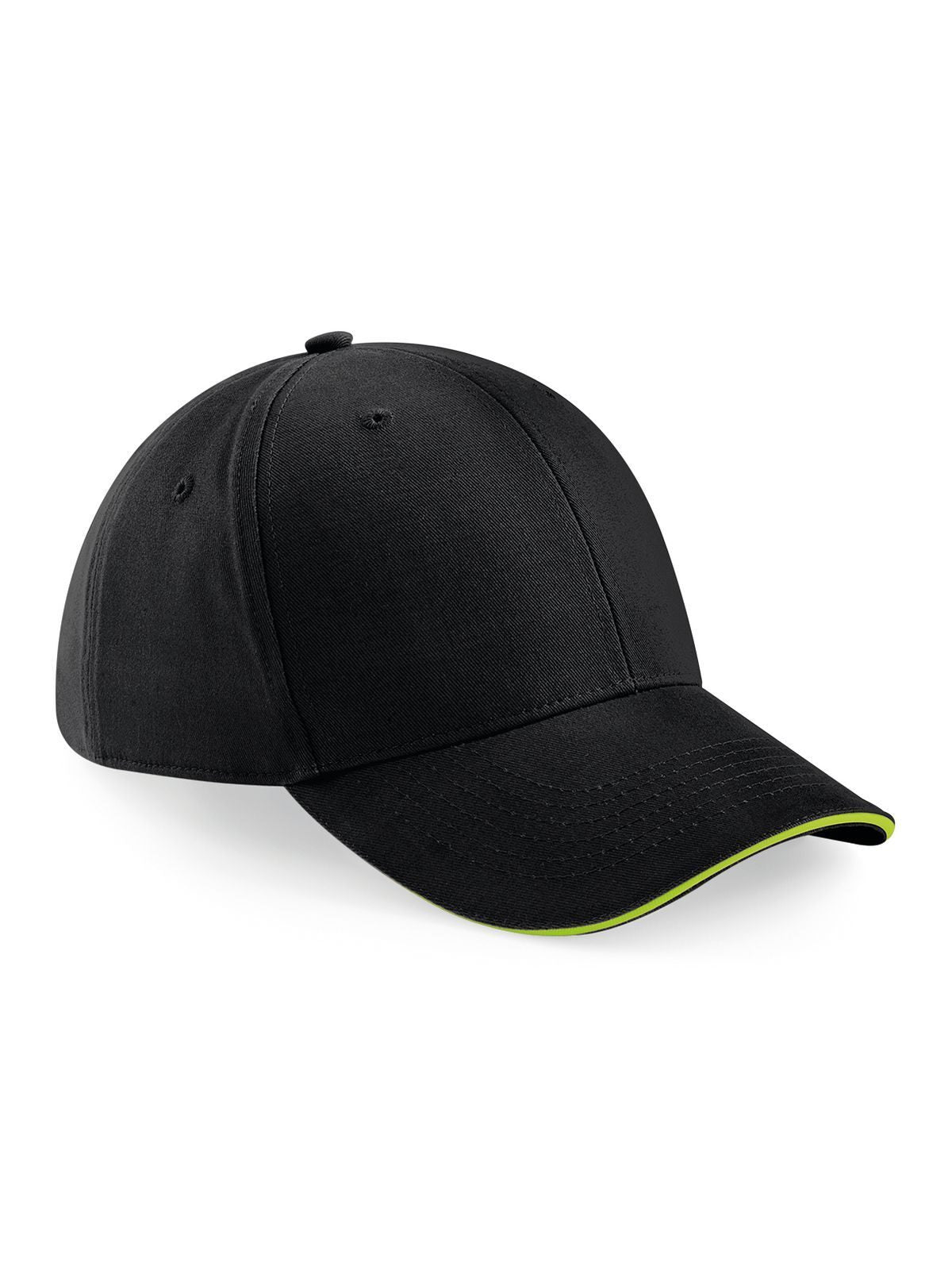 Baseball Caps Athleisure 6 Panel Cap Schwarz/lime green bestickbar und bedruckbar – LA1970