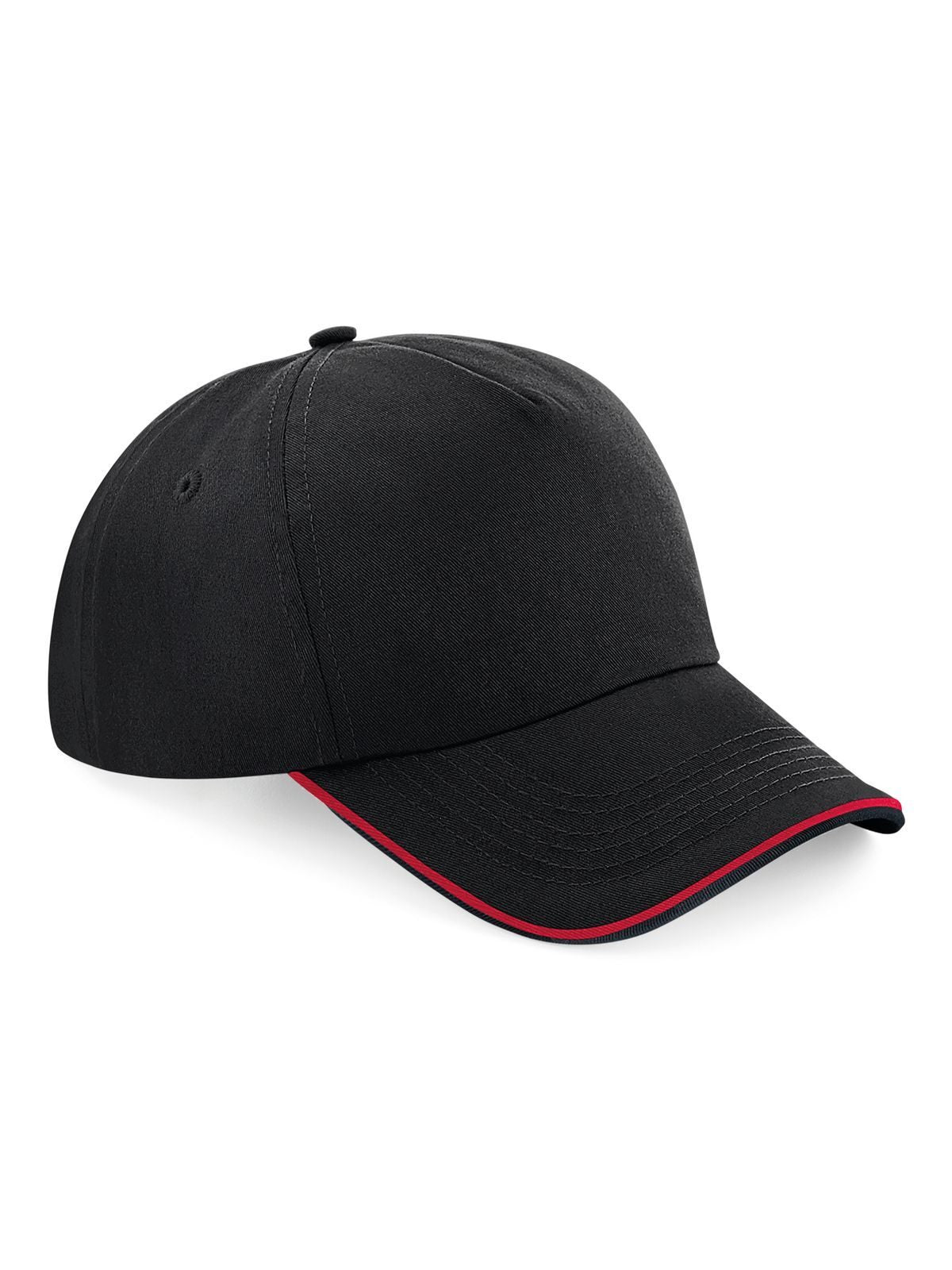 Baseball Caps Aut. 5 Panel Cap - Piped Peak Schwarz/classic Rot bestickbar und bedruckbar – LA1970