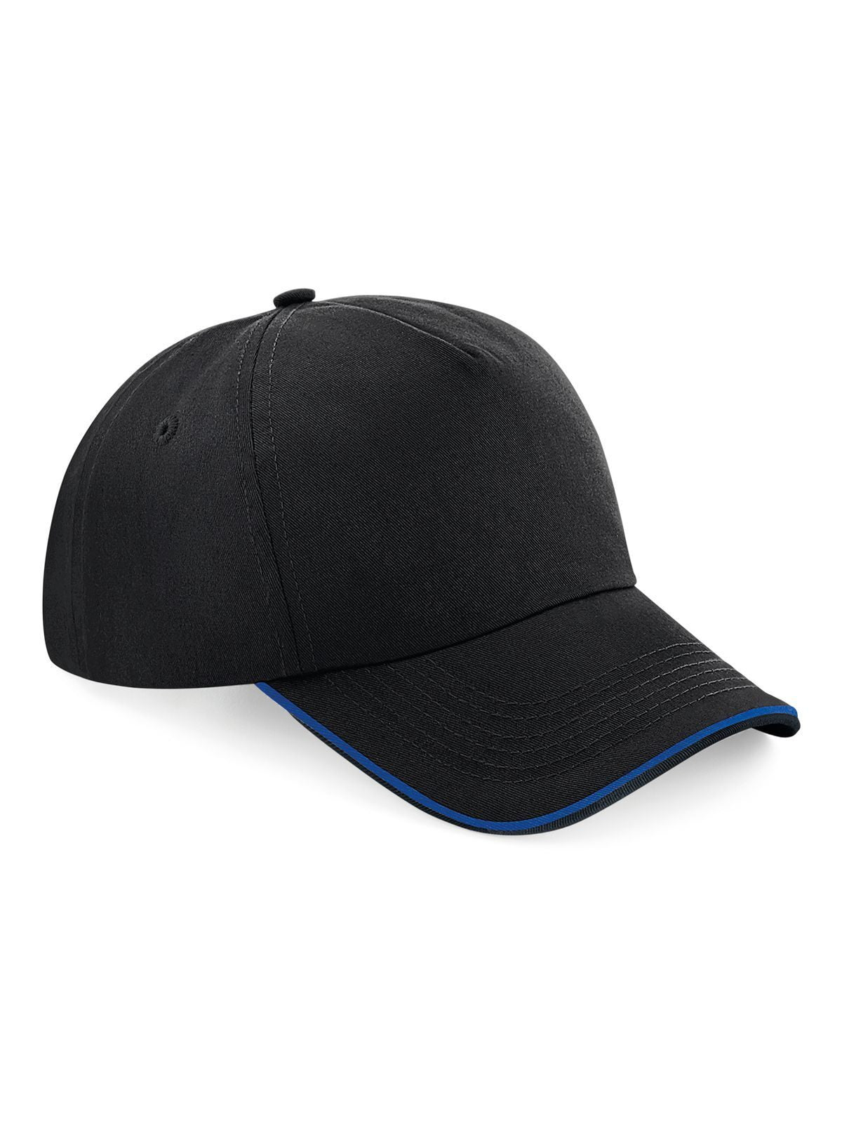 Baseball Caps Aut. 5 Panel Cap - Piped Peak Schwarz/bright Royalblaublau bestickbar und bedruckbar – LA1970