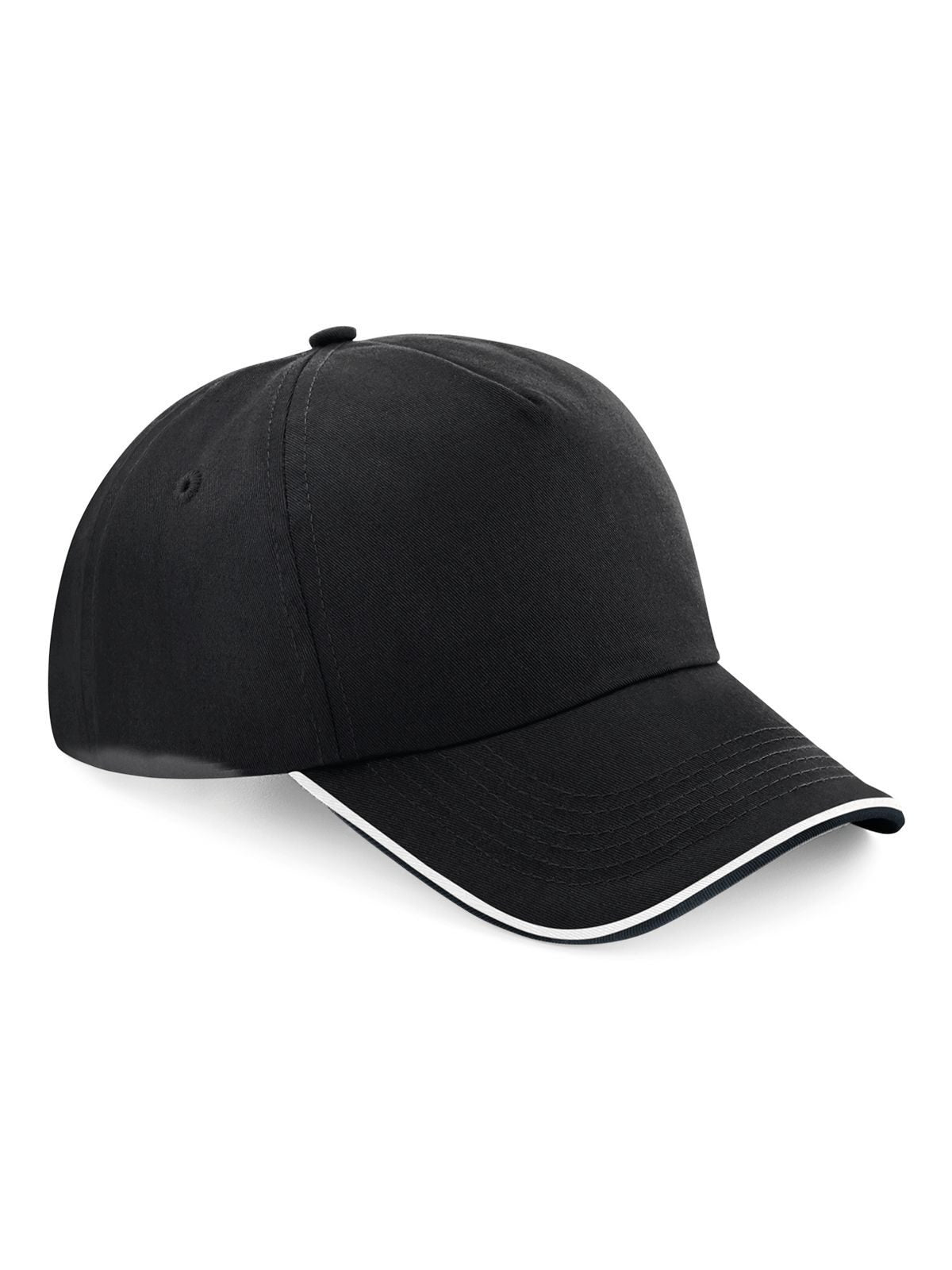 Baseball Caps Aut. 5 Panel Cap - Piped Peak Schwarz/Weiß bestickbar und bedruckbar – LA1970