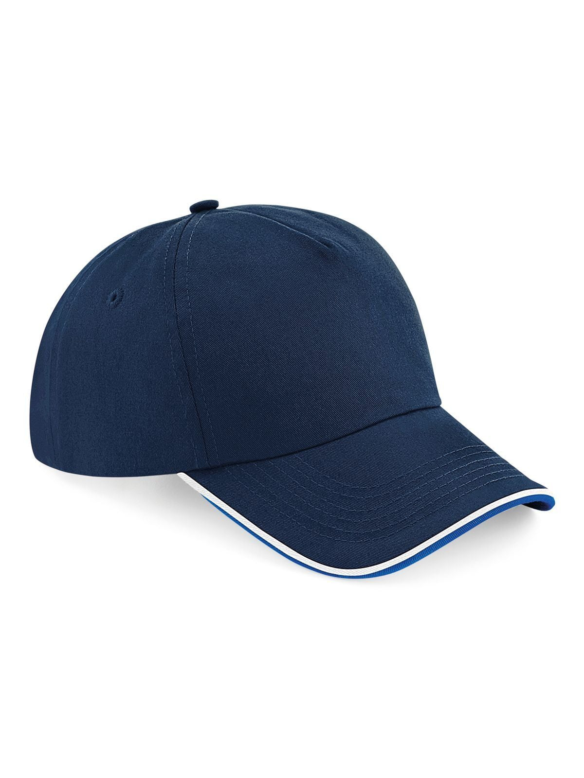 Baseball Caps Aut. 5 Panel Cap - Piped Peak french Marineblau/bright Royalblaublau/Weiß bestickbar und bedruckbar – LA1970