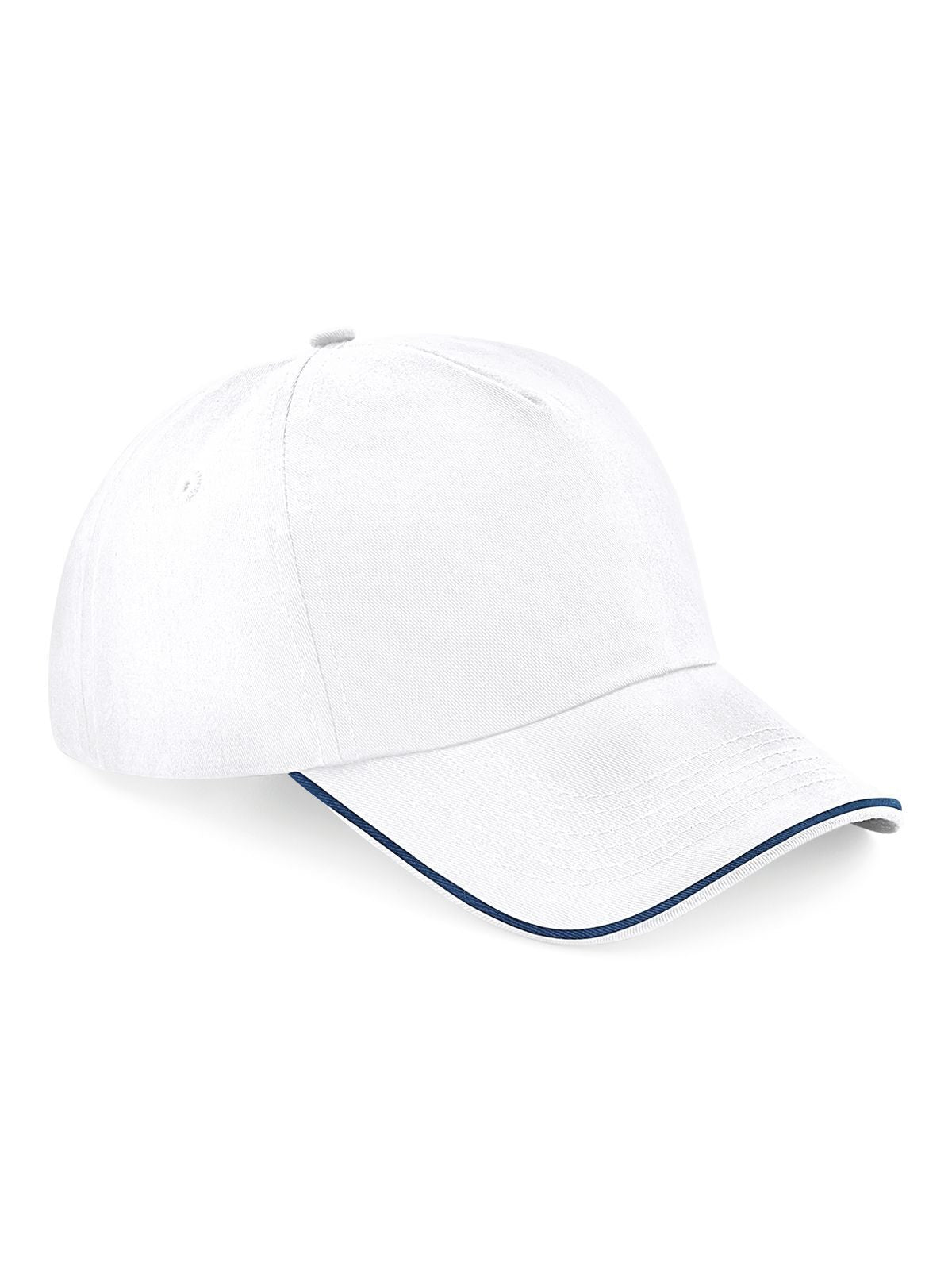 Baseball Caps Aut. 5 Panel Cap - Piped Peak Weiß/french Marineblau bestickbar und bedruckbar – LA1970