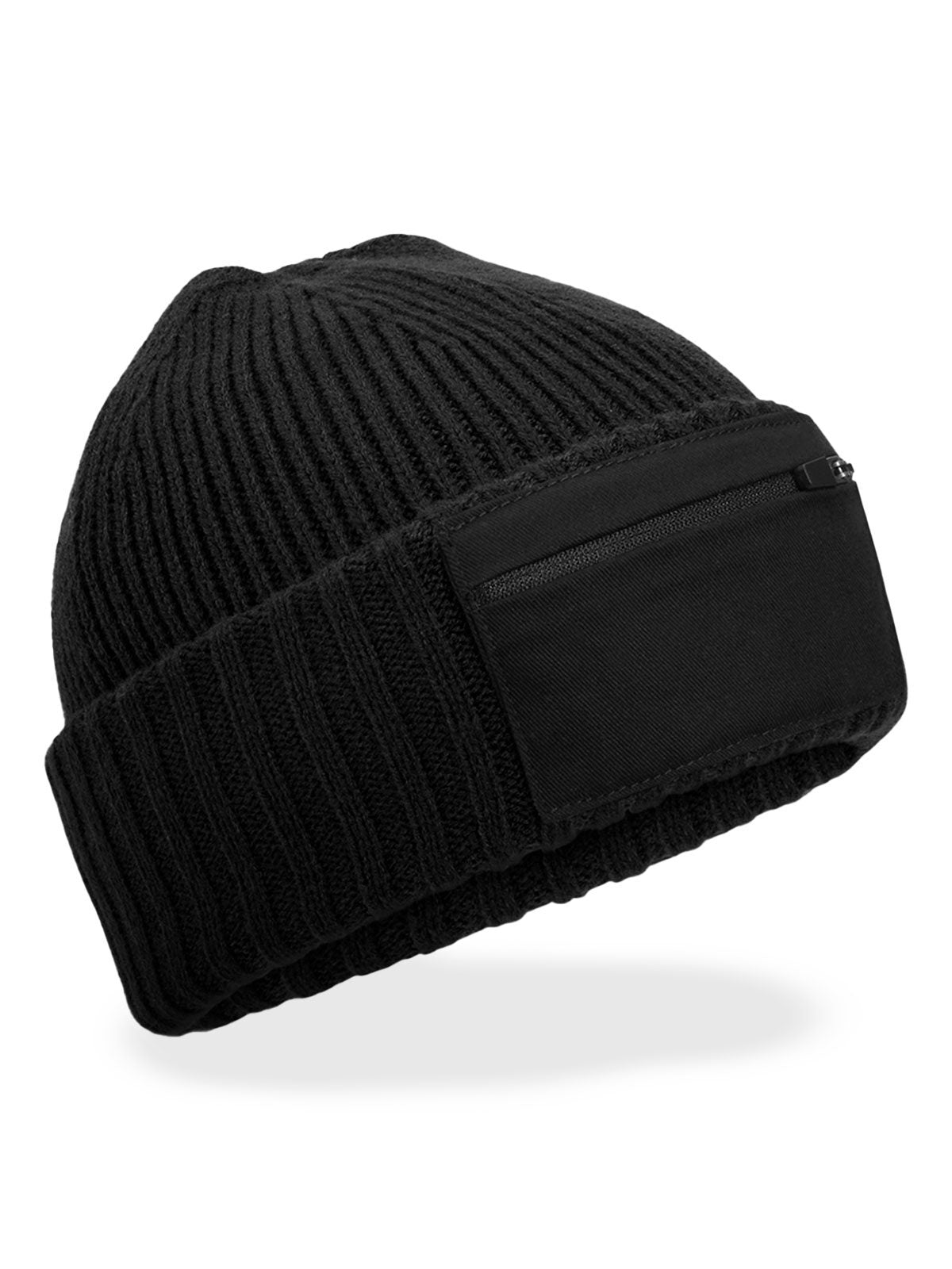 Beanies Zip Patch Beanie Schwarz bestickbar und bedruckbar – LA1970