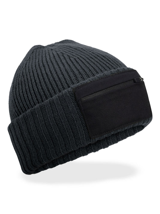 Beanies Zip Patch Beanie graphite Grau/Schwarz bestickbar und bedruckbar – LA1970