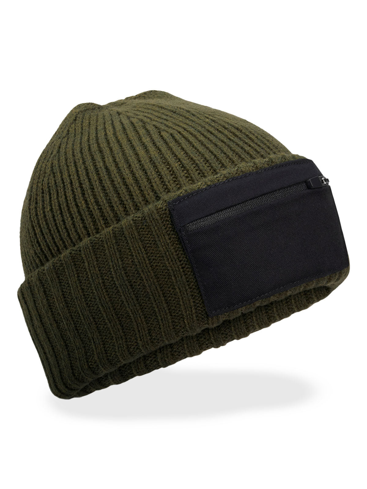 Beanies Zip Patch Beanie military green/Schwarz bestickbar und bedruckbar – LA1970