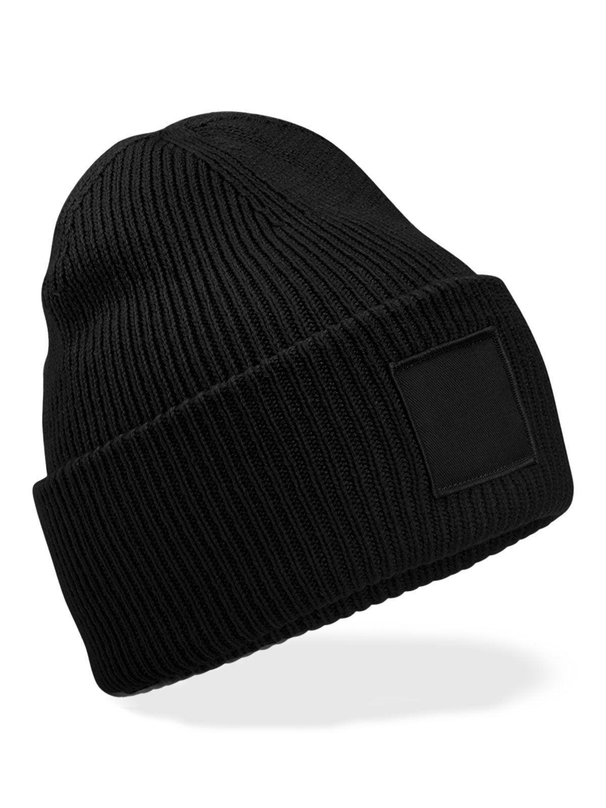Beanies Deep Cuffed Tonal Patch Beanie Schwarz bestickbar und bedruckbar – LA1970