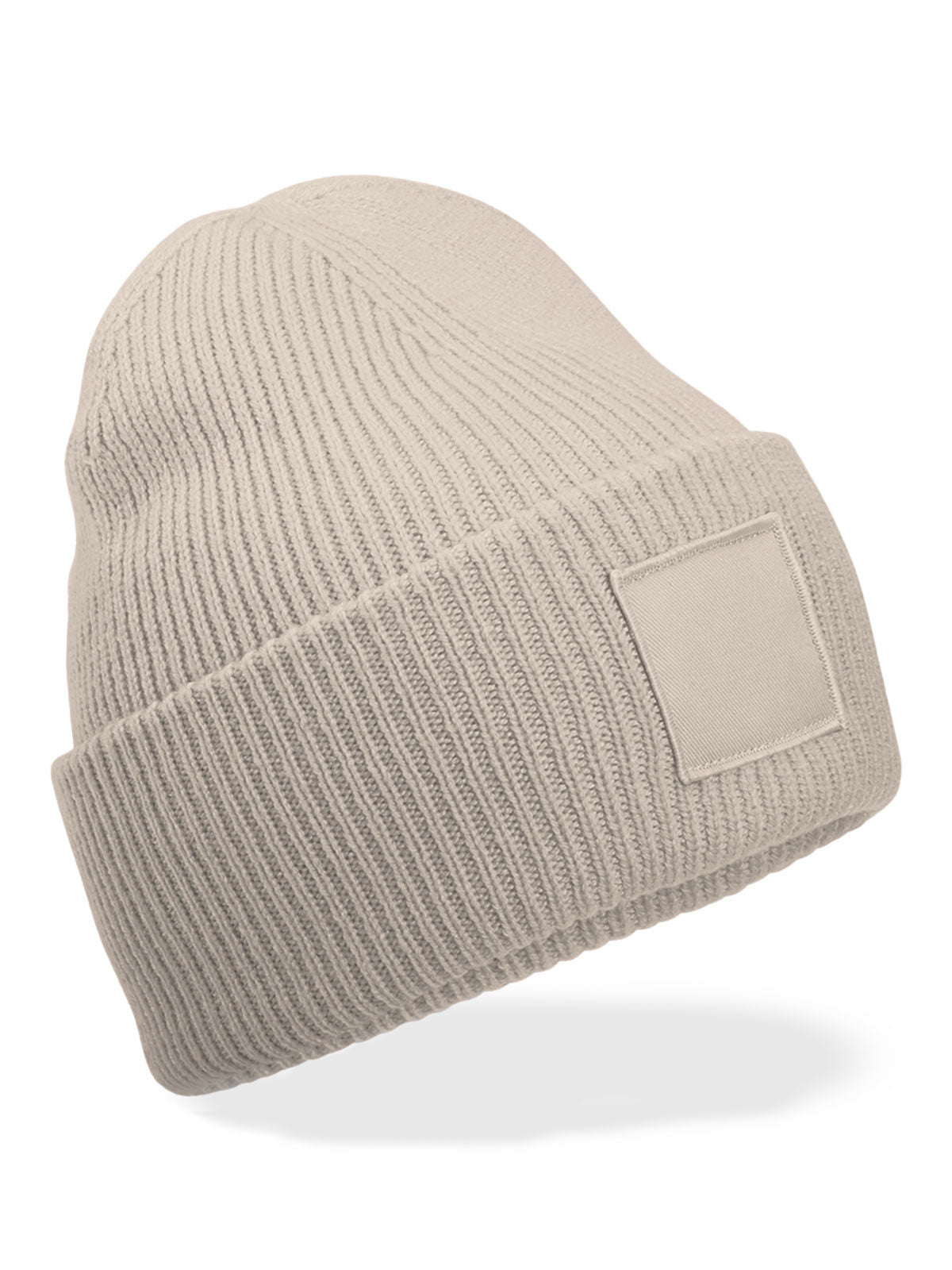 Beanies Deep Cuffed Tonal Patch Beanie natural stone bestickbar und bedruckbar – LA1970