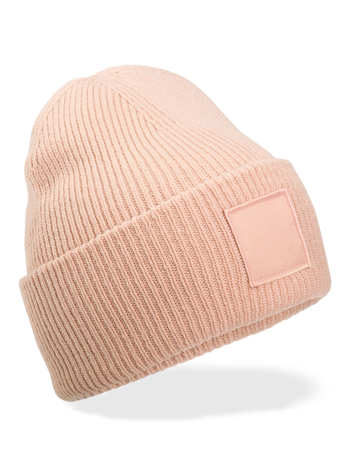 Beanies Deep Cuffed Tonal Patch Beanie peach bestickbar und bedruckbar – LA1970