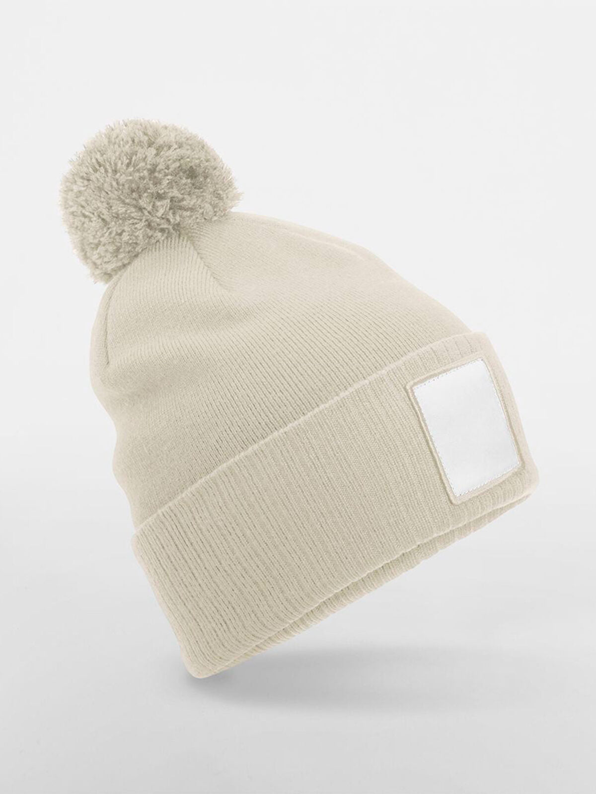 Beanies Appliqué Patch Pom Beanie oatmeal/Weiß bestickbar und bedruckbar – LA1970
