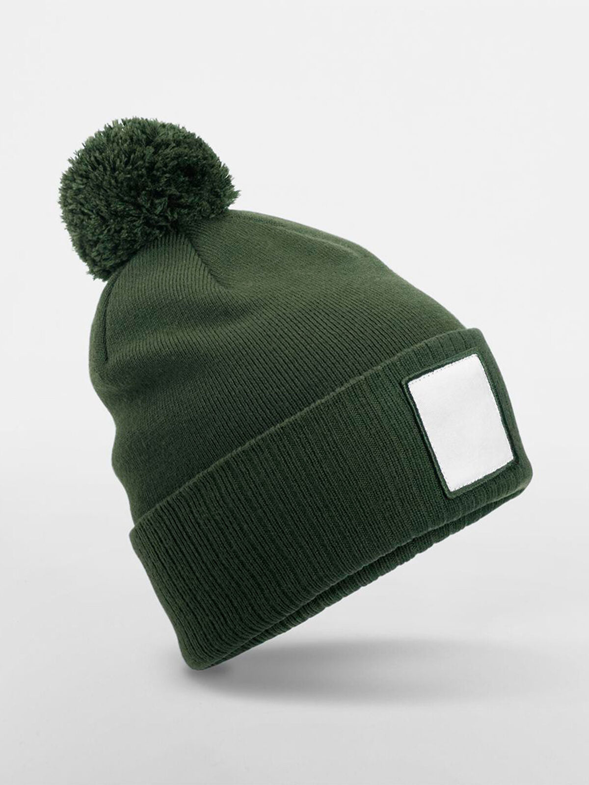 Beanies Appliqué Patch Pom Beanie olive green/Weiß bestickbar und bedruckbar – LA1970