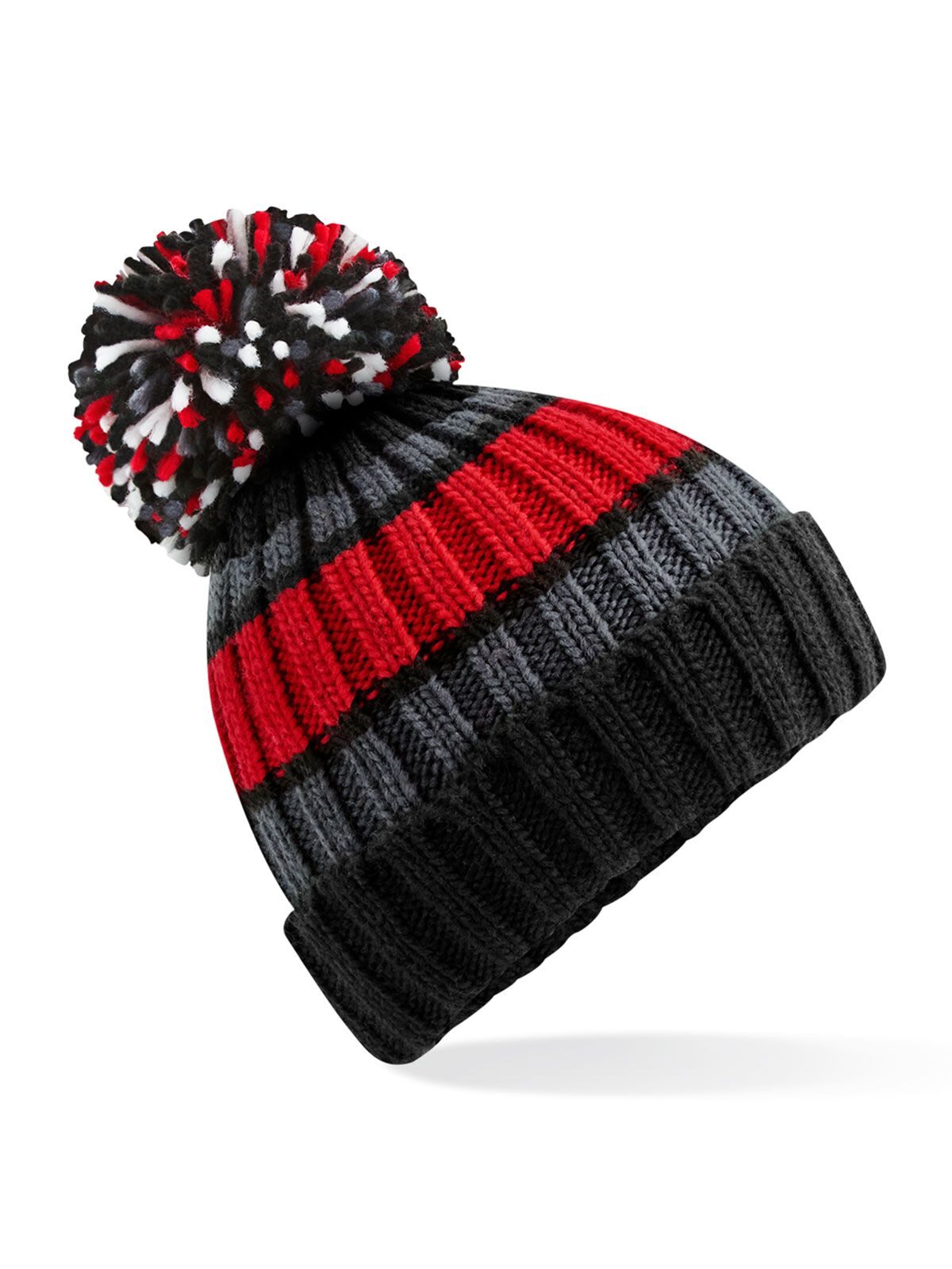 Beanies Hygge Striped Beanie Schwarz cherry bestickbar und bedruckbar – LA1970