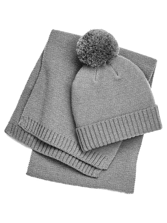 Beanies Knitted Scarf and Beanie Gift Set light Grau fleck bestickbar und bedruckbar – LA1970