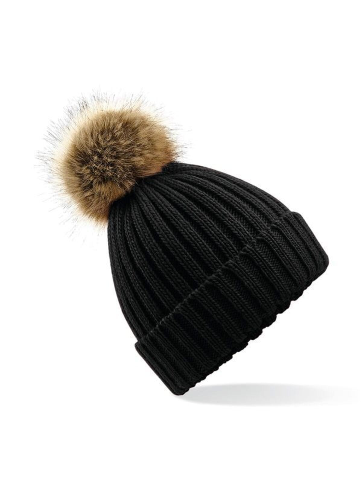 Beanies Fur Pom Pom Chunky Beanie Schwarz bestickbar und bedruckbar – LA1970