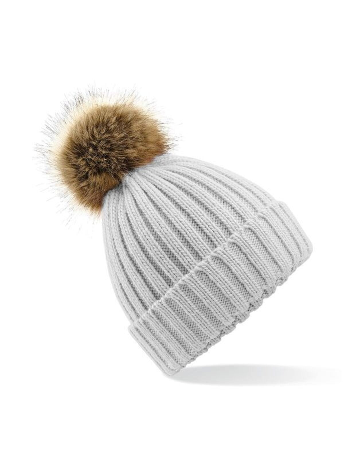 Beanies Fur Pom Pom Chunky Beanie Hellgrau bestickbar und bedruckbar – LA1970