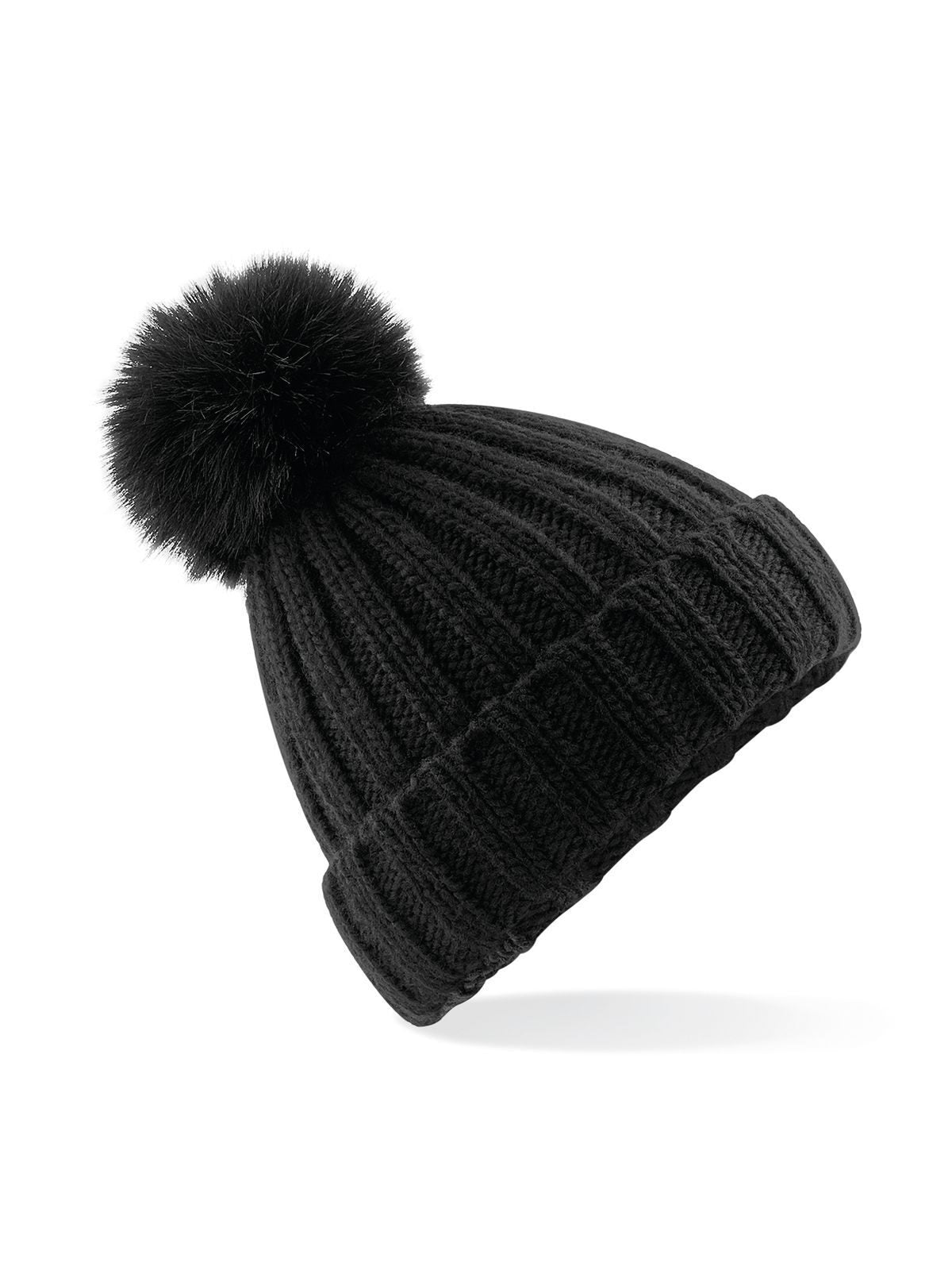 Beanies Verbier Fur Pop Pom Chunky Beanie Schwarz bestickbar und bedruckbar – LA1970