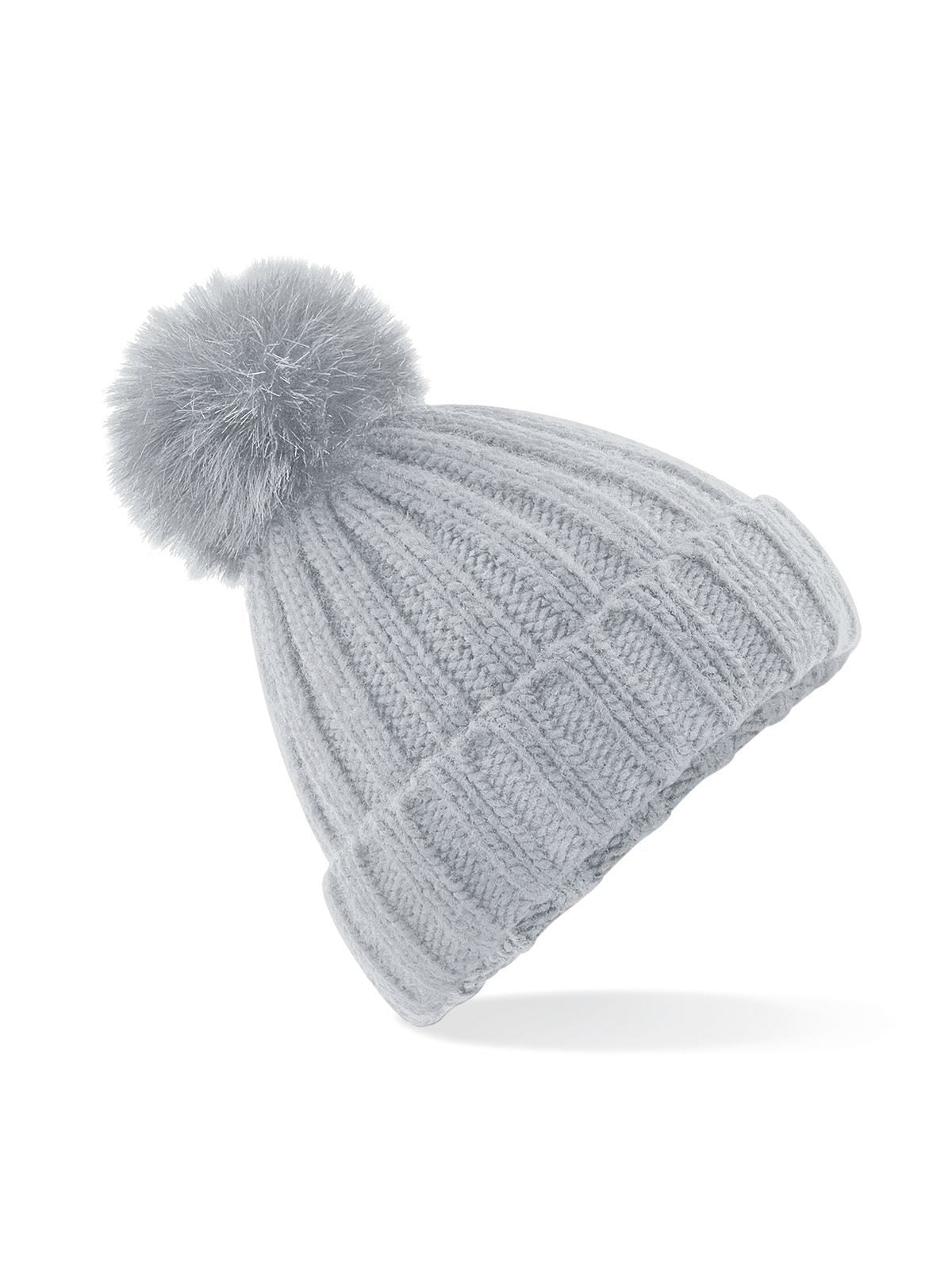 Beanies Verbier Fur Pop Pom Chunky Beanie Hellgrau bestickbar und bedruckbar – LA1970