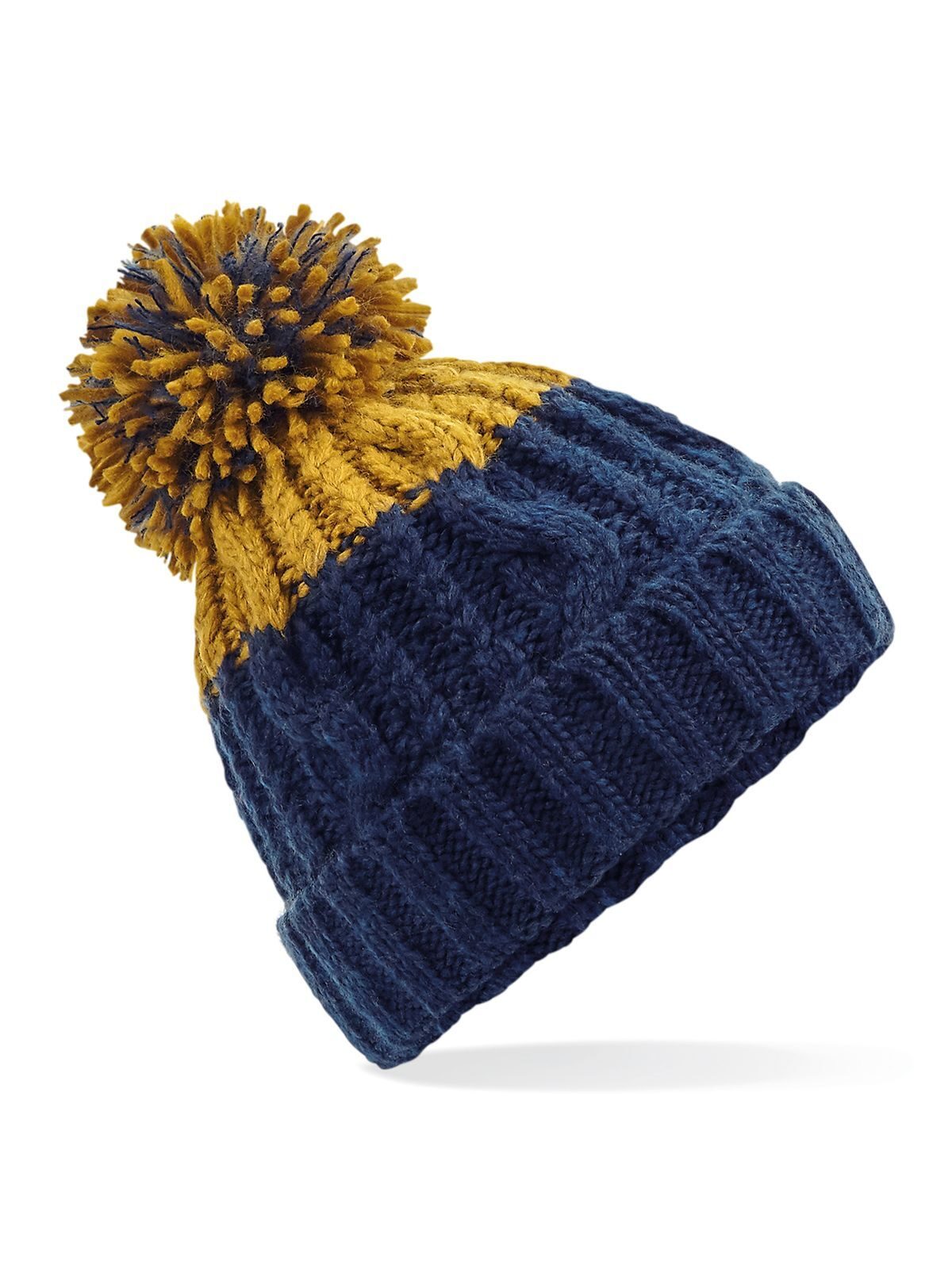 Beanies Apres Beanie Oxford Marineblau/Mustard bestickbar und bedruckbar – LA1970