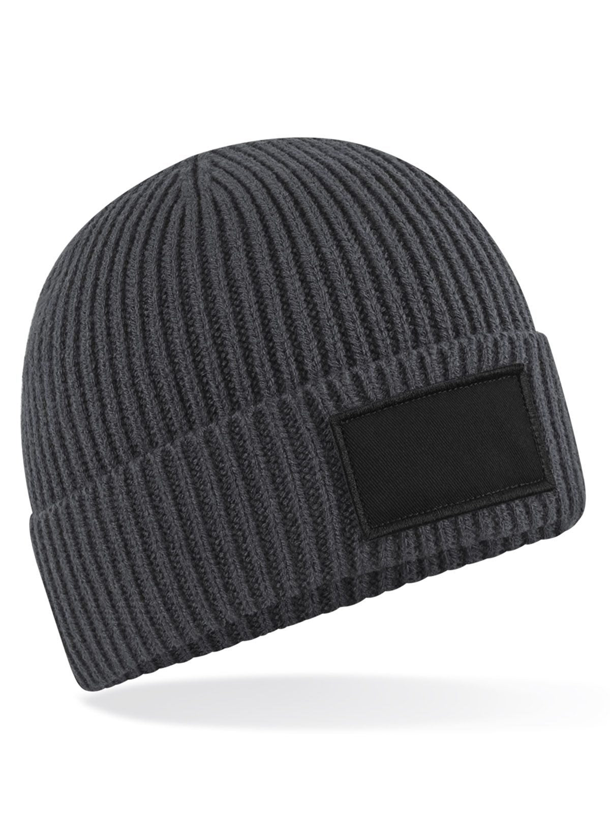 Beanies Fashion Patch Beanie graphite Grau/Schwarz bestickbar und bedruckbar – LA1970
