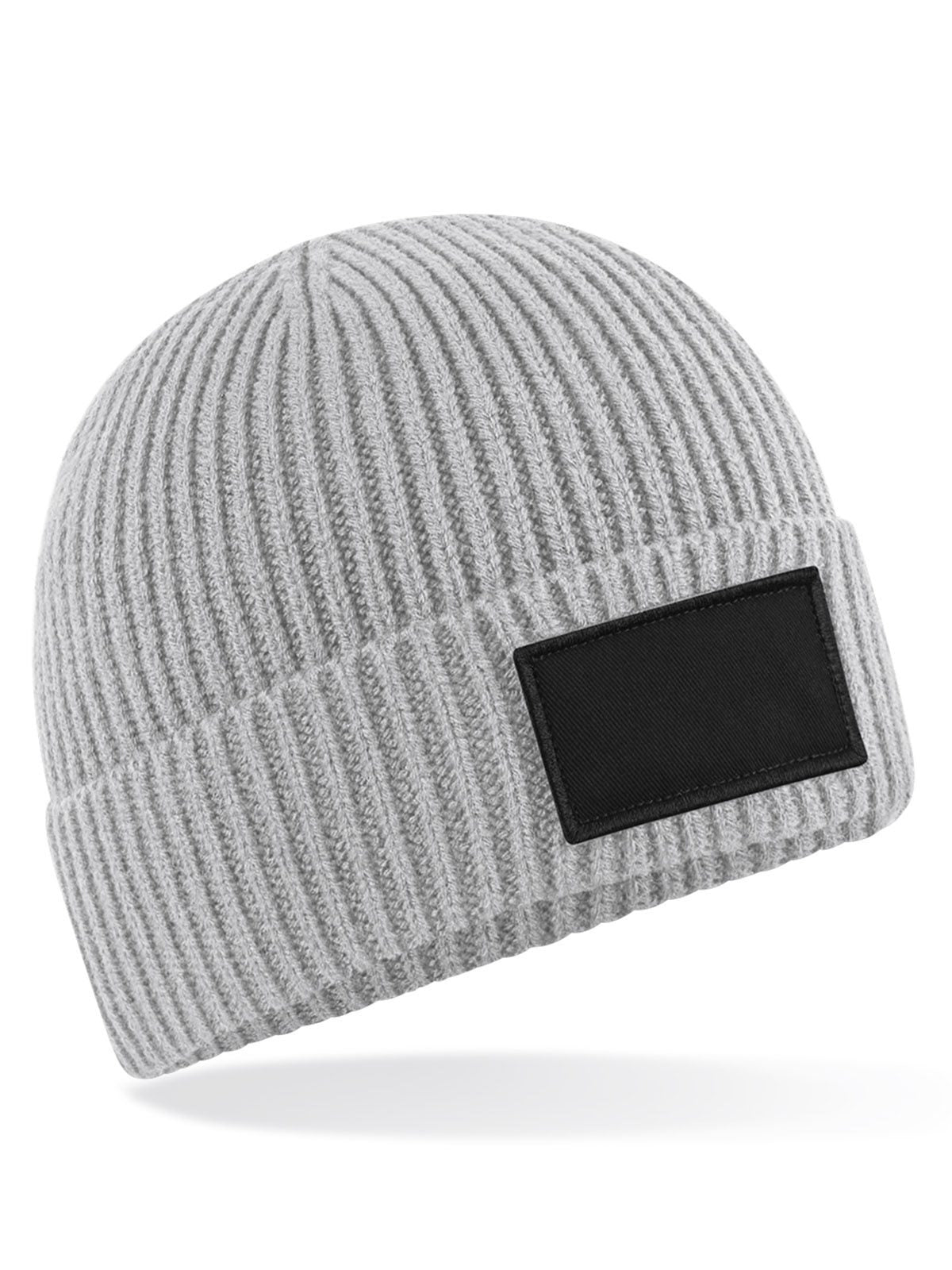Beanies Fashion Patch Beanie light Grau/Schwarz bestickbar und bedruckbar – LA1970