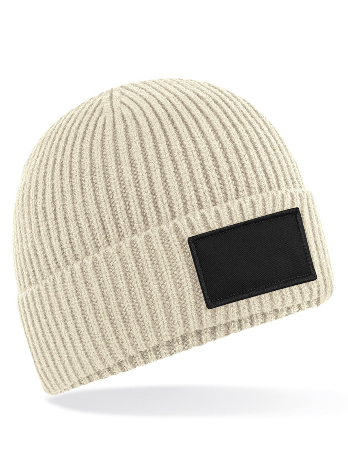 Beanies Fashion Patch Beanie oatmeal/Schwarz bestickbar und bedruckbar – LA1970