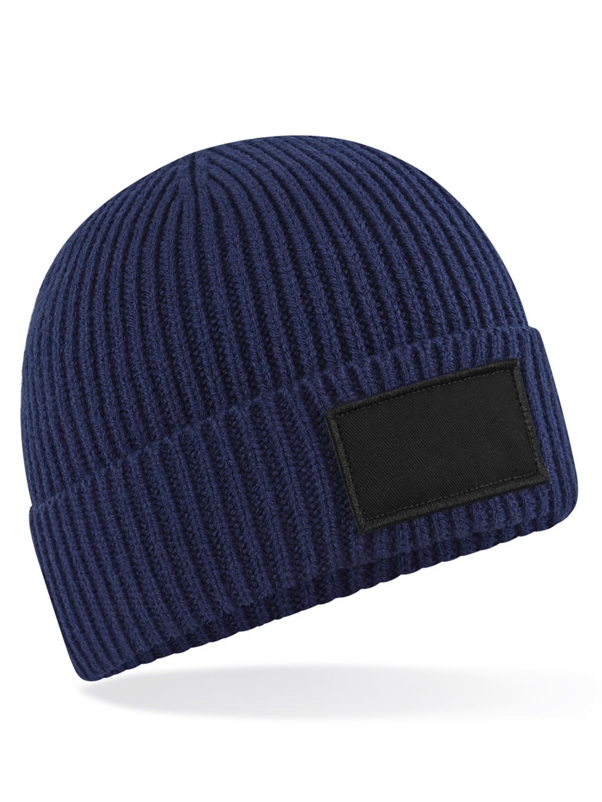 Beanies Fashion Patch Beanie oxford Marineblau/Schwarz bestickbar und bedruckbar – LA1970