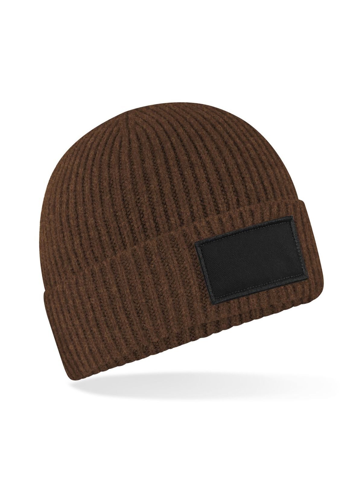 Beanies Fashion Patch Beanie walnut/Schwarz bestickbar und bedruckbar – LA1970