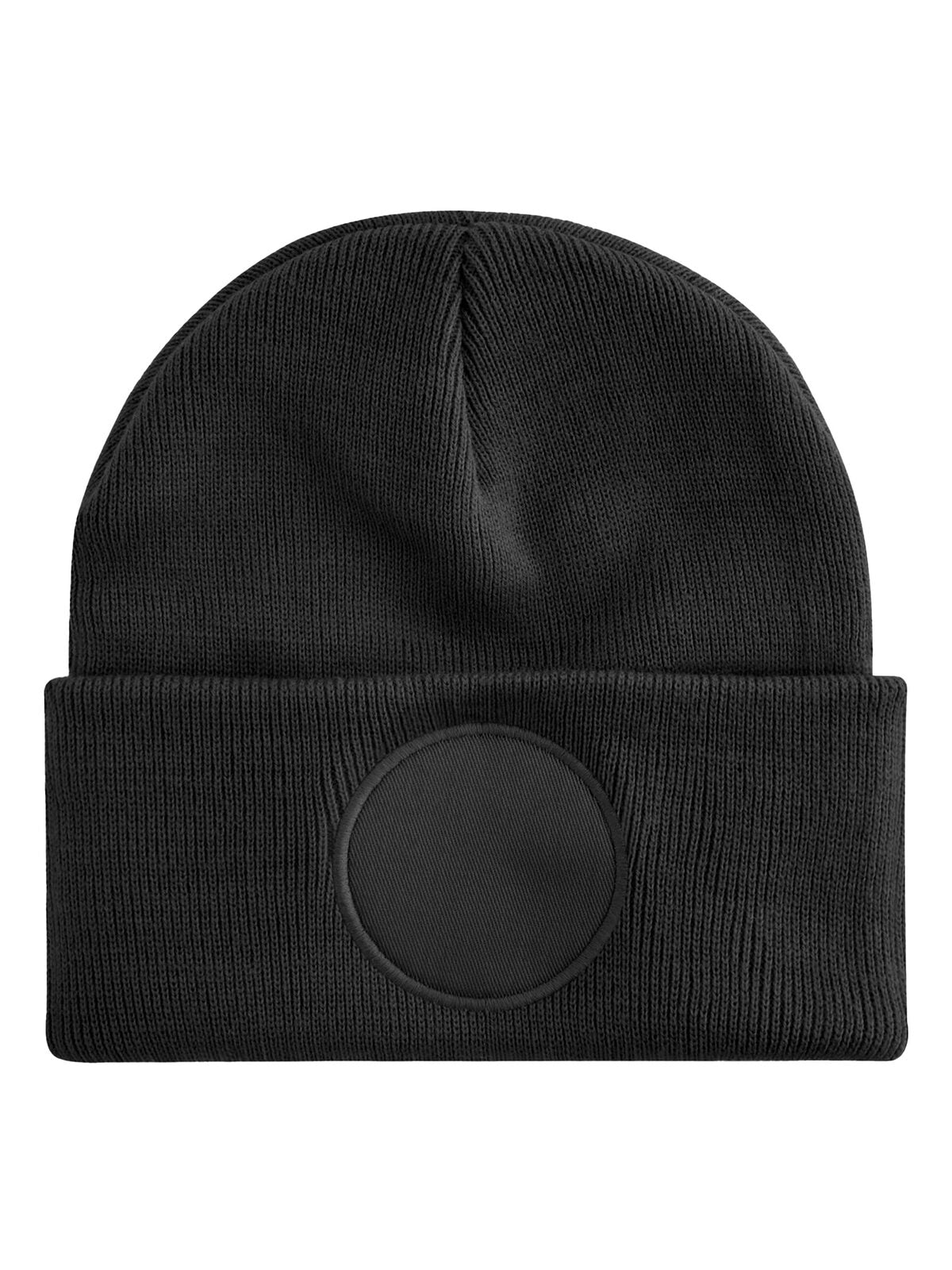 Beanies Circular Patch Beanie Schwarz bestickbar und bedruckbar – LA1970