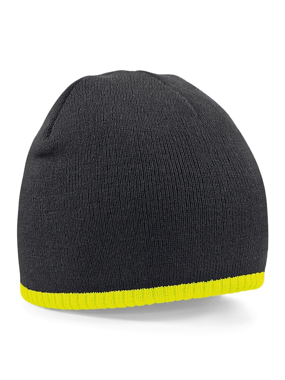 Beanies Two-Tone Pull-On Beanie Schwarz/Fluorescent Yellow bestickbar und bedruckbar – LA1970