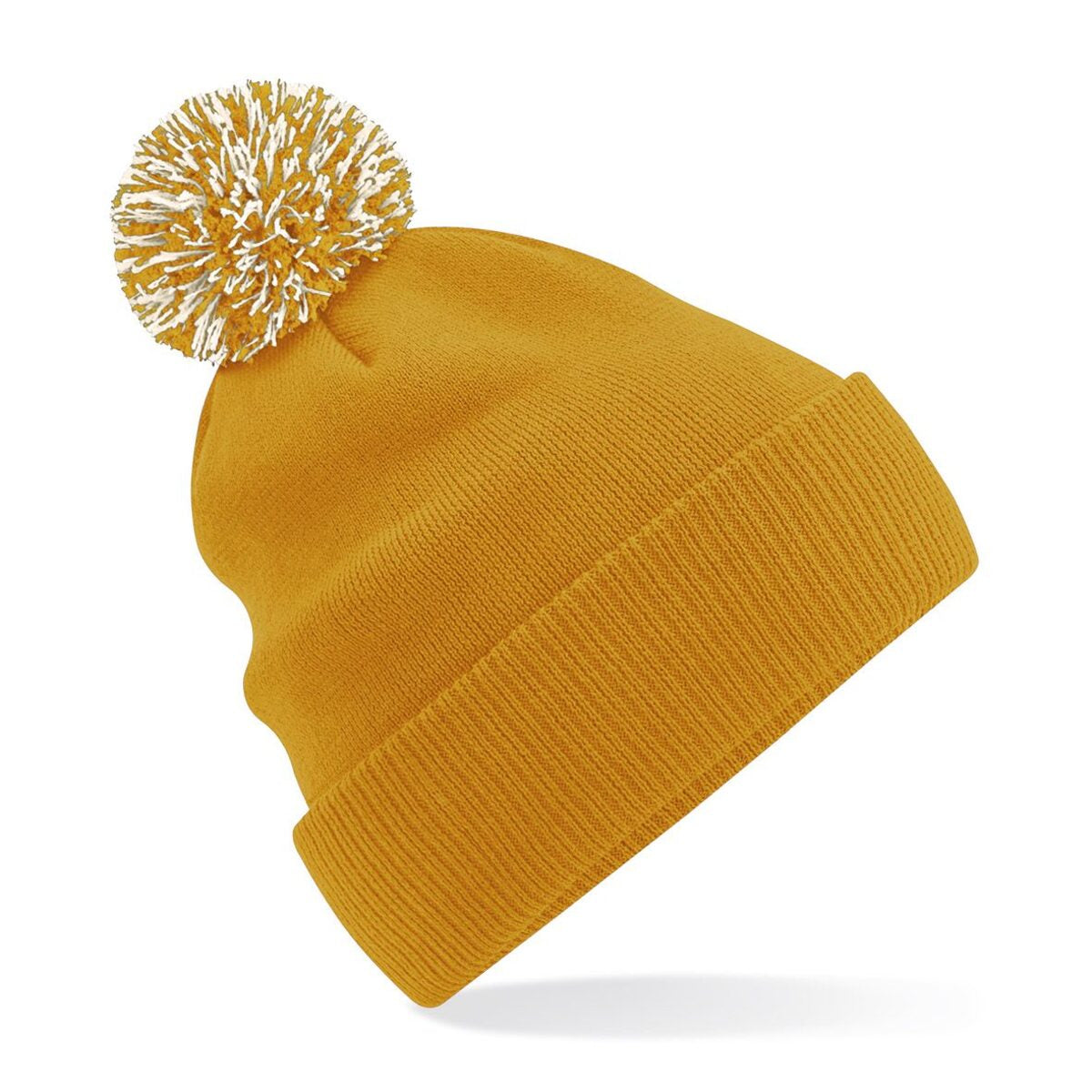 Beanies Snowstar Beanie mustard/off Weiß bestickbar und bedruckbar – LA1970